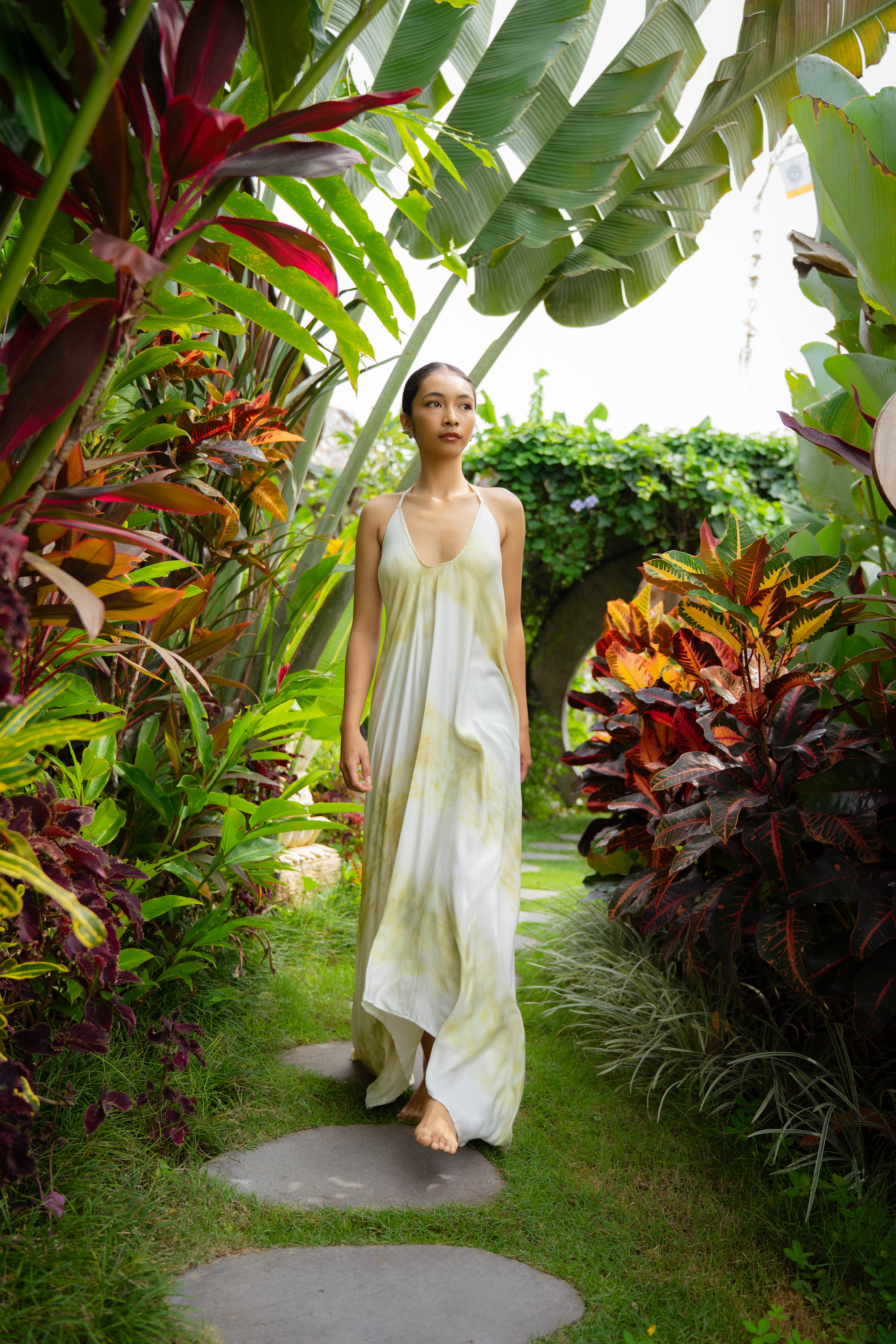 The Goddess – White & Yellow  Eco Vero Friendly  Print Dress